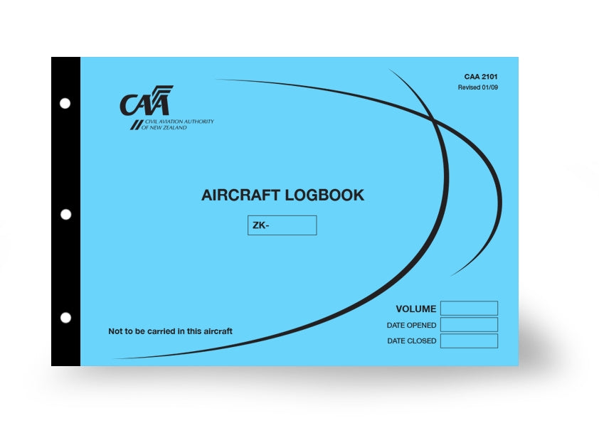 CAA 2101 aircraft logbook with blue cover
