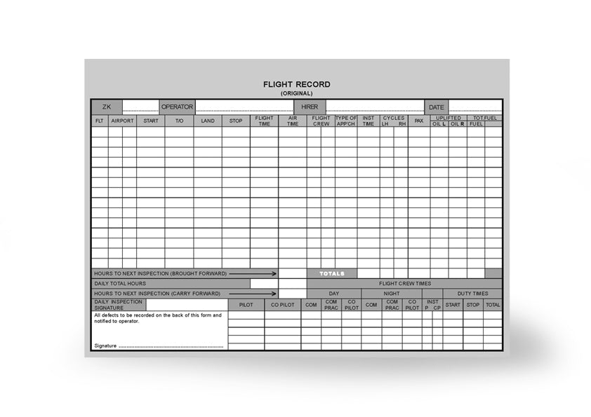 Flight Record CAA 2179 | CAA Pilot Logbooks and Forms | Vertia
